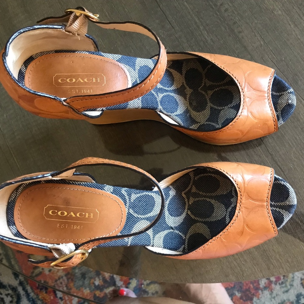 Vintage Coach!! Anna Women's Brown and Blue Wedge Sandals - Picture 7 of 8
